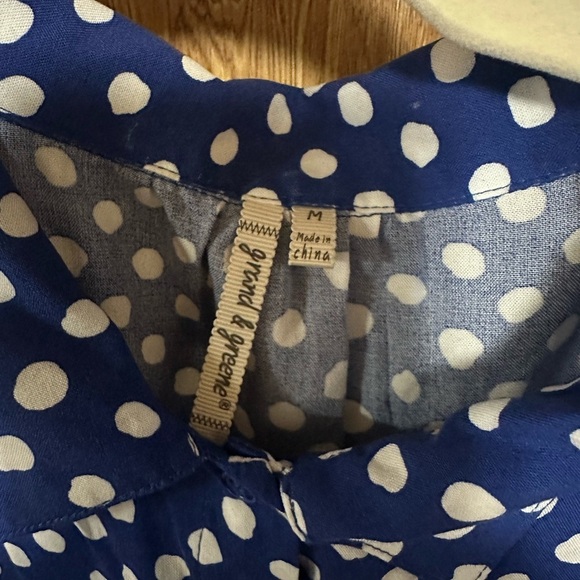 Blue Polka‎ Dot Button-Up Blouse M - Picture 2 of 9